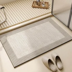 Striped Diatom Bath Mat - Absorbent Non-Slip Bathroom Rug