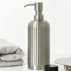 Striped Stainless Steel Soap Dispenser - Modern Kitchen Bathroom Accessory
