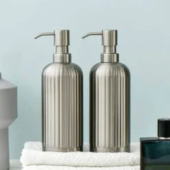 Striped Stainless Steel Soap Dispenser - Modern Kitchen Bathroom Accessory
