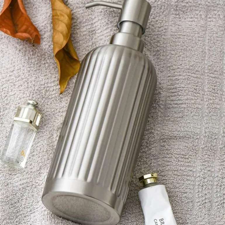 Striped Stainless Steel Soap Dispenser - Modern Kitchen Bathroom Accessory