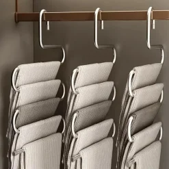 5-stufiger Hosenbügel aus Edelstahl – S-förmiger, rutschfester, platzsparender Organizer