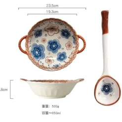 Suppenschüssel aus Keramik mit Henkel – Mikrowellengeeignetes Backgeschirr für Pasta und Salat