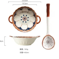 Suppenschüssel aus Keramik mit Henkel – Mikrowellengeeignetes Backgeschirr für Pasta und Salat