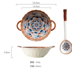 Suppenschüssel aus Keramik mit Henkel – Mikrowellengeeignetes Backgeschirr für Pasta und Salat