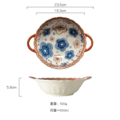 Suppenschüssel aus Keramik mit Henkel – Mikrowellengeeignetes Backgeschirr für Pasta und Salat