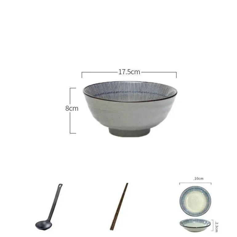 Suppenschüssel-Set aus Keramik – große Retro-Schüssel mit Löffel und Essstäbchen