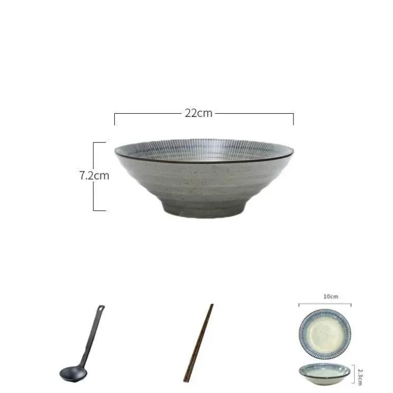 Suppenschüssel-Set aus Keramik – große Retro-Schüssel mit Löffel und Essstäbchen