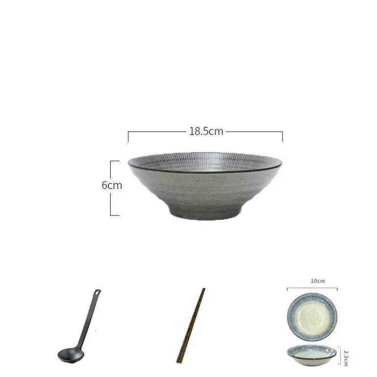 Suppenschüssel-Set aus Keramik – große Retro-Schüssel mit Löffel und Essstäbchen