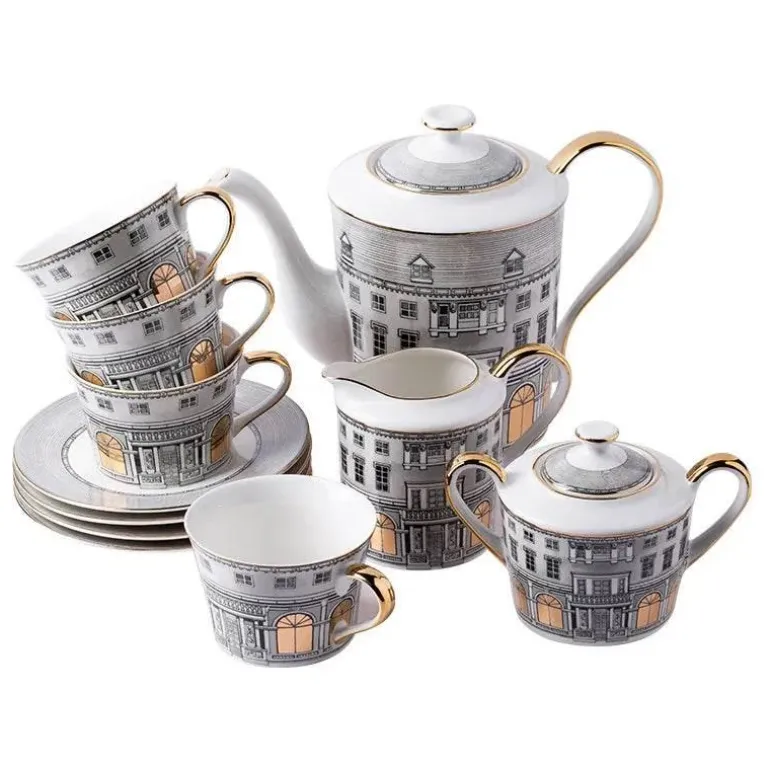 Swan Fort Teeservice aus Knochenporzellan – Kaffeekanne, Milchglas, Zuckerbehälter