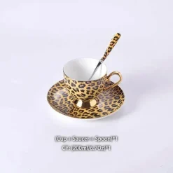 Tee- und Kaffeeservice aus Knochenporzellan mit Leopardenmuster – elegantes Trinkgeschirr aus Porzellan