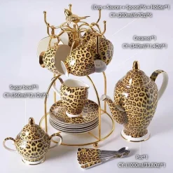 Tee- und Kaffeeservice aus Knochenporzellan mit Leopardenmuster – elegantes Trinkgeschirr aus Porzellan