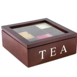 Teeaufbewahrungsdose aus Holz - Große Organizerbox mit Gitter