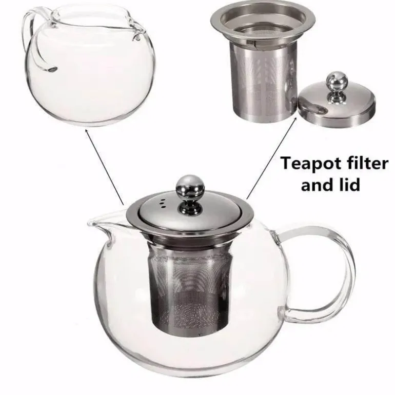 Teekanne aus Borosilikatglas mit Edelstahl-Teesieb – hitzebeständige Teekanne