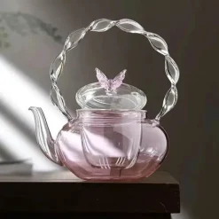 Teekanne aus Glas mit Blumenmuster und Teesieb – Eleganter Teebereiter für losen Tee