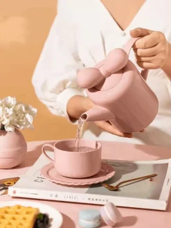 Teekanne aus Porzellan mit Schleifenknoten-Design – Elegante Teekanne aus Keramik