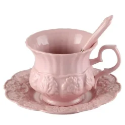 Teekannen- und Tassenset mit rosa Blumenmuster – Britisches Retro-Teeservice aus Keramik