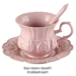 Teekannen- und Tassenset mit rosa Blumenmuster – Britisches Retro-Teeservice aus Keramik