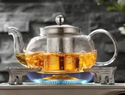 Teekannen-Set aus Glas mit Edelstahlsieb – hitzebeständige Tee- und Kaffeekanne