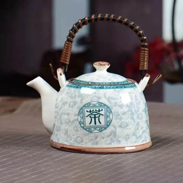 Teekannen-Set aus Porzellan – 900 ml blau-weißer Puer-Teekessel mit Tontasse