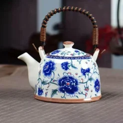 Teekannen-Set aus Porzellan – 900 ml blau-weißer Puer-Teekessel mit Tontasse