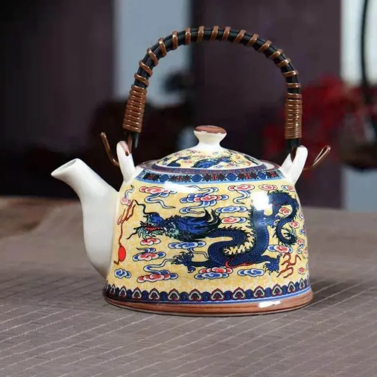 Teekannen-Set aus Porzellan – 900 ml blau-weißer Puer-Teekessel mit Tontasse