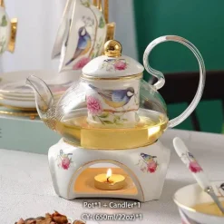 Teekannen-Set mit Blumenmuster – Tassen aus Knochenporzellan mit Sieb