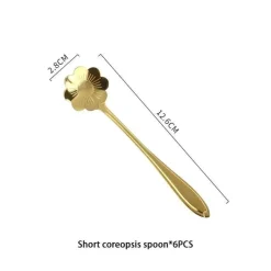 Teelöffel-Set aus Edelstahl mit goldener Blume – elegante Kaffee- und Dessertlöffel