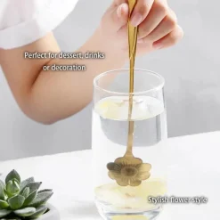 Teelöffel-Set aus Edelstahl mit goldener Blume – elegante Kaffee- und Dessertlöffel