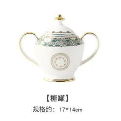 Teeservice aus Bone China – Teekanne aus Porzellan mit blauen Punkten, Tassen, Milchkännchen, Zuckerdose