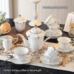 Teeservice aus Bone China – Elegante Kaffeekanne aus Porzellan, Milchkännchen, Zuckerdose
