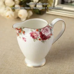 Teeservice aus Bone China mit Blumenmuster – Elegante Teekanne mit Tassen und Untertassen
