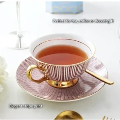 Teeservice aus goldenem Porzellan – 200 ml Tassen, Untertassen, Löffel