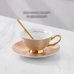 Teeservice aus goldenem Porzellan – 200 ml Tassen, Untertassen, Löffel