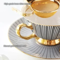 Teeservice aus goldenem Porzellan – 200 ml Tassen, Untertassen, Löffel