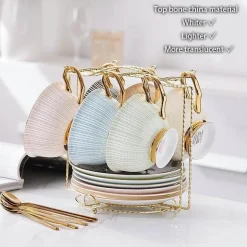 Teeservice aus goldenem Porzellan – 200 ml Tassen, Untertassen, Löffel