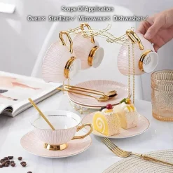 Teeservice aus goldenem Porzellan – 200 ml Tassen, Untertassen, Löffel