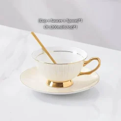 Teeservice aus goldenem Porzellan – 200 ml Tassen, Untertassen, Löffel