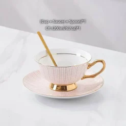 Teeservice aus goldenem Porzellan – 200 ml Tassen, Untertassen, Löffel