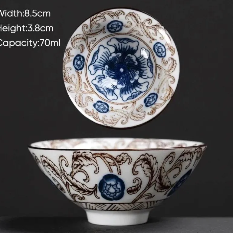 Teetasse aus Keramik – Sake-Tasse aus blau-weißem Porzellan