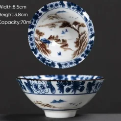 Teetasse aus Keramik – Sake-Tasse aus blau-weißem Porzellan