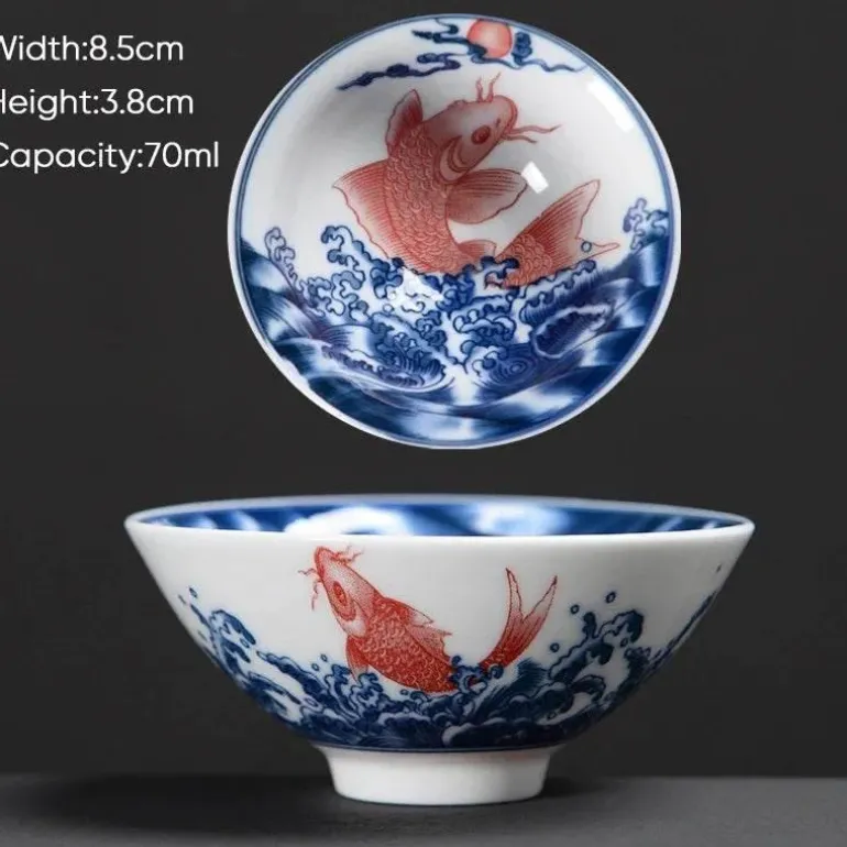 Teetasse aus Keramik – Sake-Tasse aus blau-weißem Porzellan