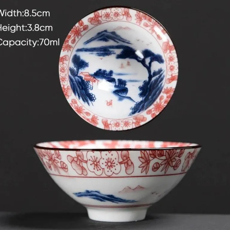Teetasse aus Keramik – Sake-Tasse aus blau-weißem Porzellan