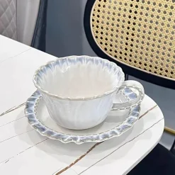 Teetassen- und Untertassenset aus Keramik – 300 ml Porzellanbecher