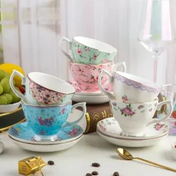 Teetassen-Set aus Bone China mit Blumenmuster – 180 ml Nachmittagsteetassen