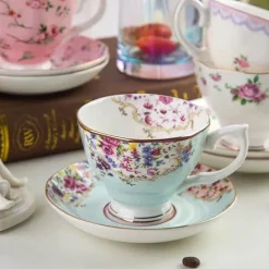 Teetassen-Set aus Bone China mit Blumenmuster – 180 ml Nachmittagsteetassen