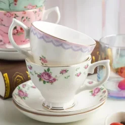 Teetassen-Set aus Bone China mit Blumenmuster – 180 ml Nachmittagsteetassen