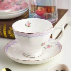 Teetassen-Set aus Bone China mit Blumenmuster – 180 ml Nachmittagsteetassen