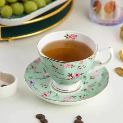 Teetassen-Set aus Bone China mit Blumenmuster – 180 ml Nachmittagsteetassen