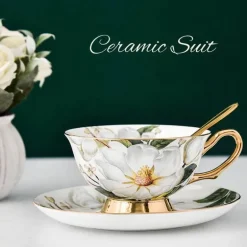Teetassen-Set aus Bone China – Elegante Nachmittagstee-Becher mit Löffel
