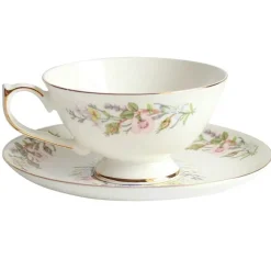 Teetassen-Set aus Bone China mit Blumenmuster – Teetasse und Snackteller für den Einsatz im Büro